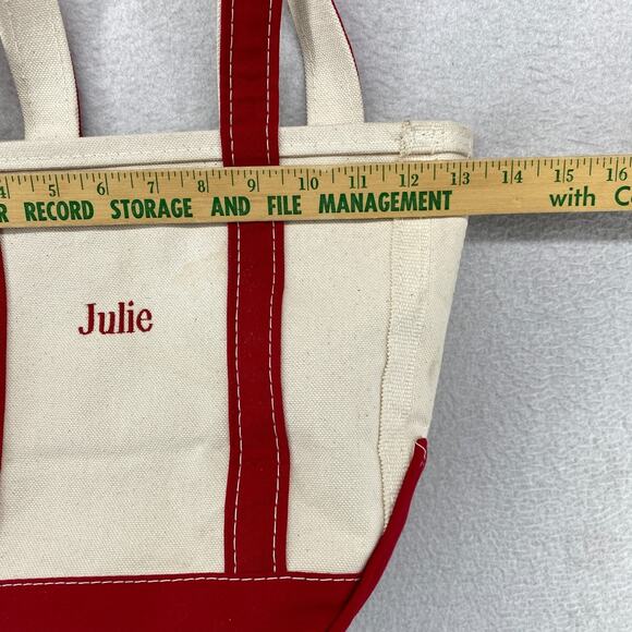 Vintage LL BEAN BOAT and TOTE Bag 10x13 "JULIE" Canvas Open Top Ivory Red USA - Picture 12 of 15